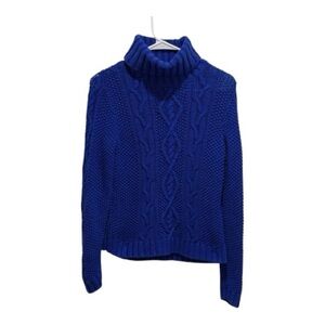 Lauren Ralph Lauren Royal Blue Cable Knit Turtleneck Sweater Medium Petite